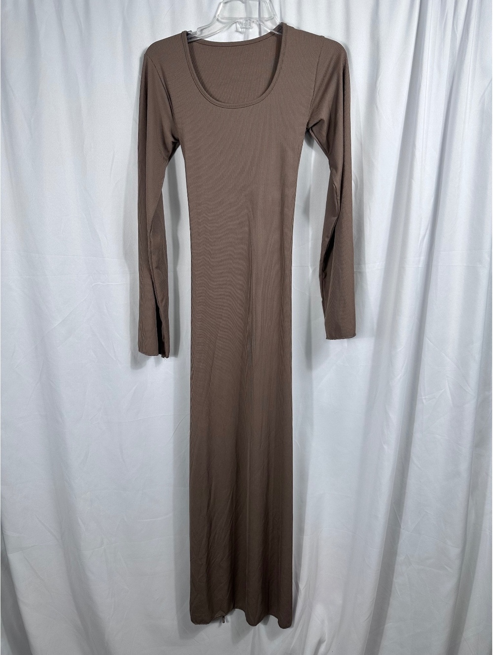 Tehoao Women's Long Sleeve Maxi Dress Medium Brown Ribbed Fabric
